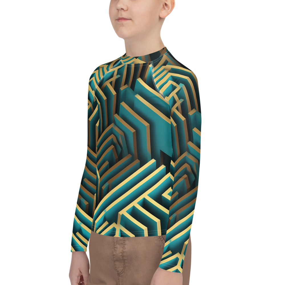 3D Maze Illusion | 3D Patterns | All-Over Print Youth Rash Guard - #5