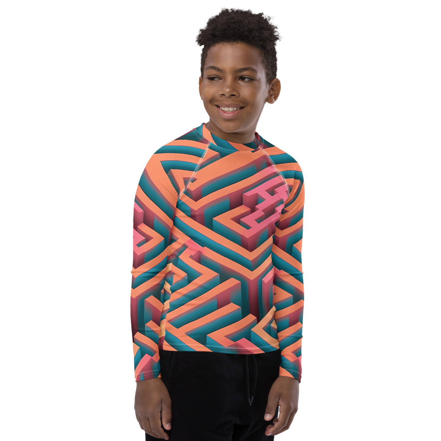 3D Maze Illusion | 3D Patterns | All-Over Print Youth Rash Guard - #1