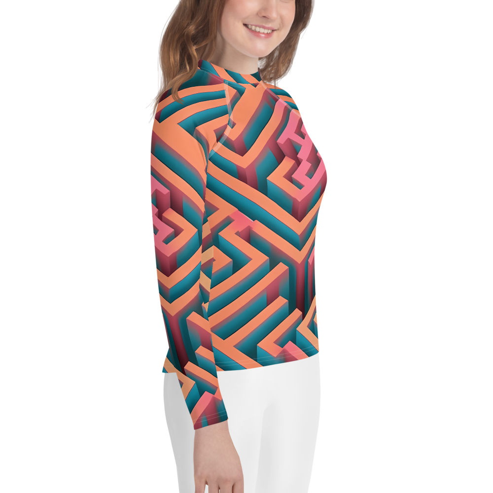 3D Maze Illusion | 3D Patterns | All-Over Print Youth Rash Guard - #1