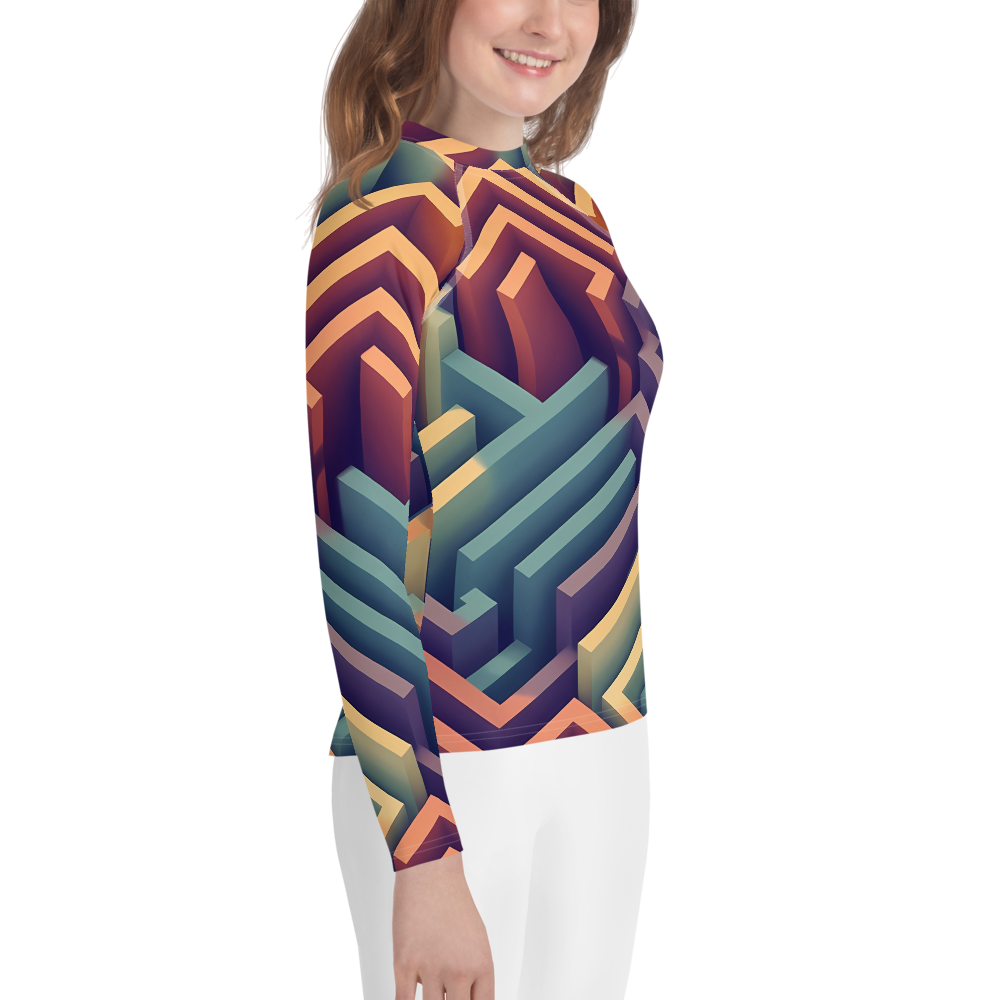 3D Maze Illusion | 3D Patterns | All-Over Print Youth Rash Guard - #3