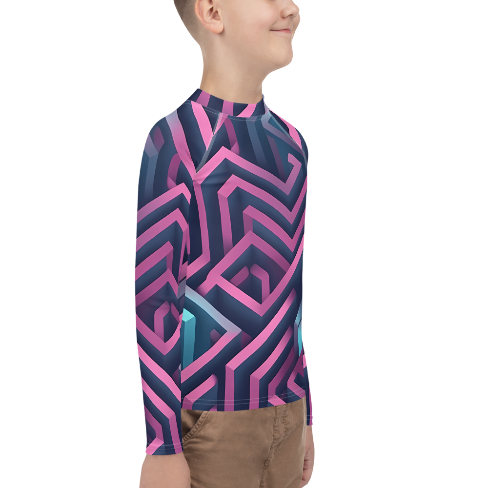 3D Maze Illusion | 3D Patterns | All-Over Print Youth Rash Guard - #4