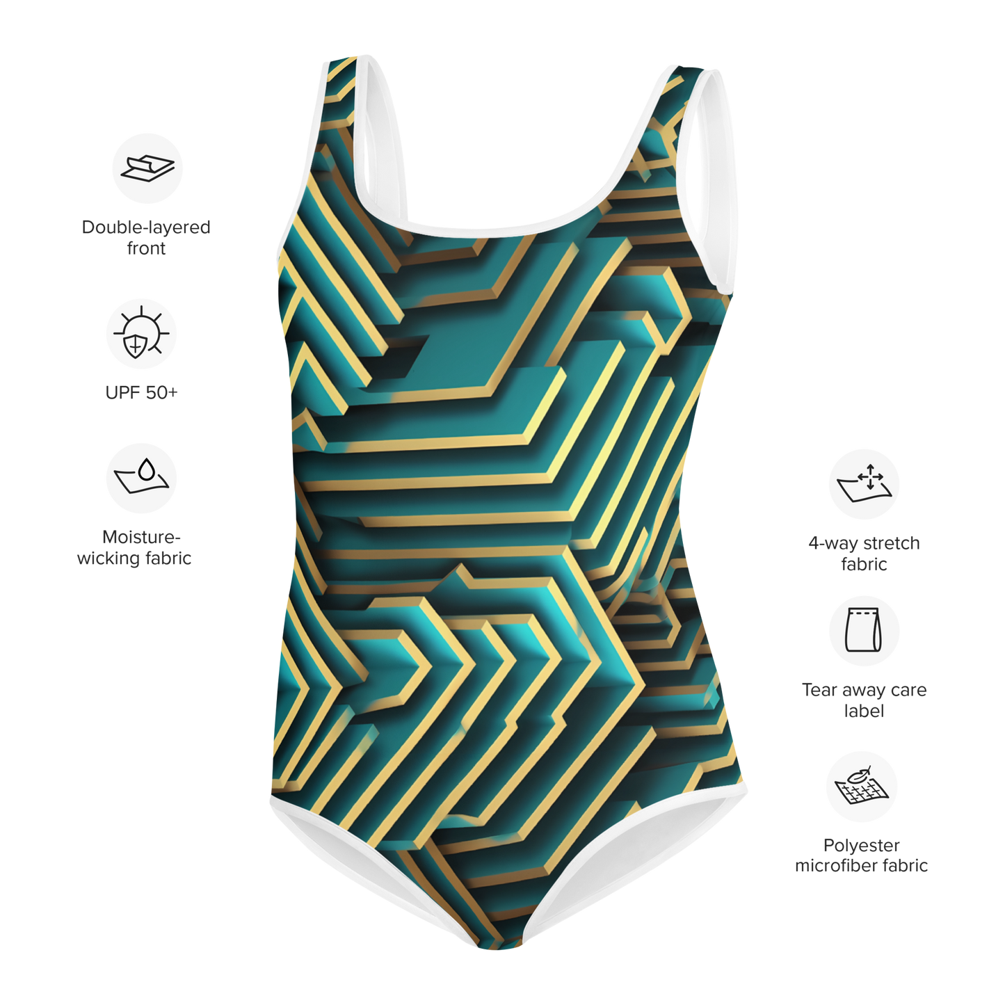 3D Maze Illusion | 3D Patterns | All-Over Print Youth Swimsuit - #5