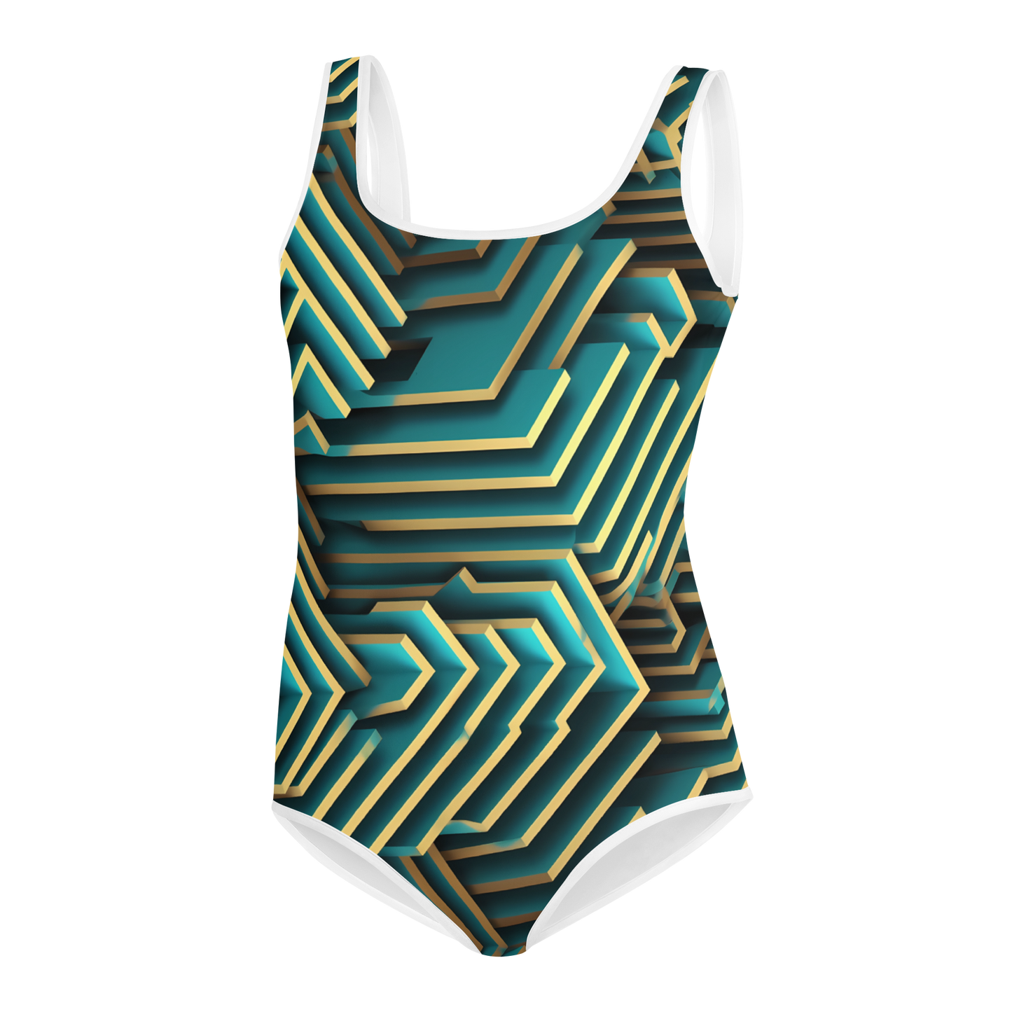 3D Maze Illusion | 3D Patterns | All-Over Print Youth Swimsuit - #5