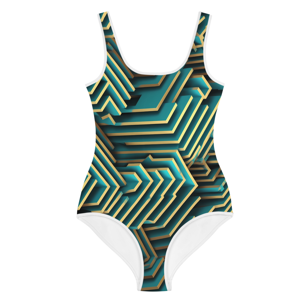 3D Maze Illusion | 3D Patterns | All-Over Print Youth Swimsuit - #5