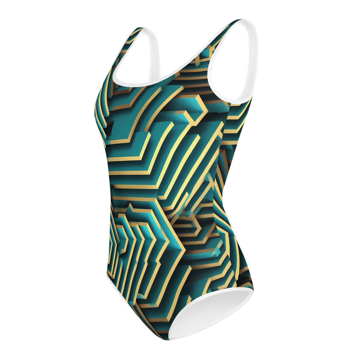 3D Maze Illusion | 3D Patterns | All-Over Print Youth Swimsuit - #5