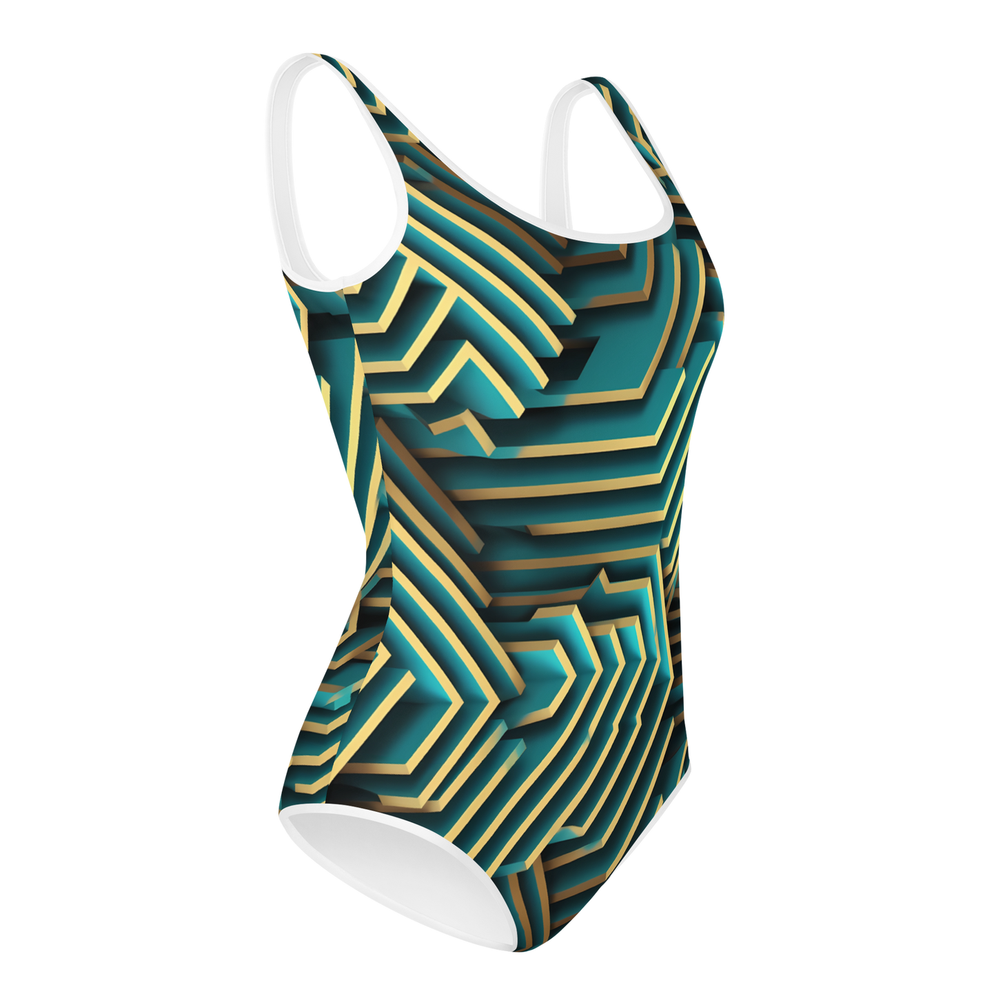 3D Maze Illusion | 3D Patterns | All-Over Print Youth Swimsuit - #5