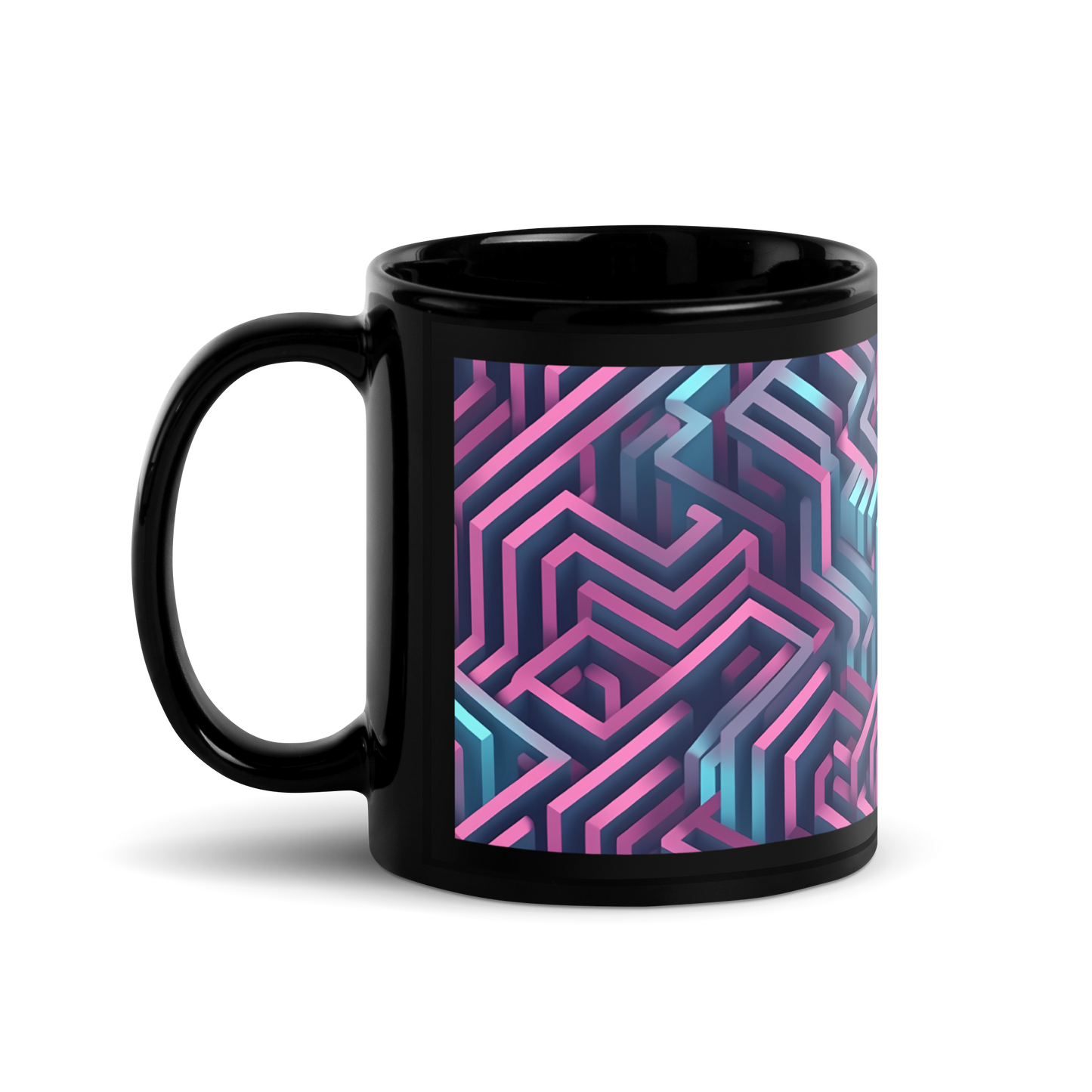 3D Maze Illusion | 3D Patterns | Black Glossy Mug - #4