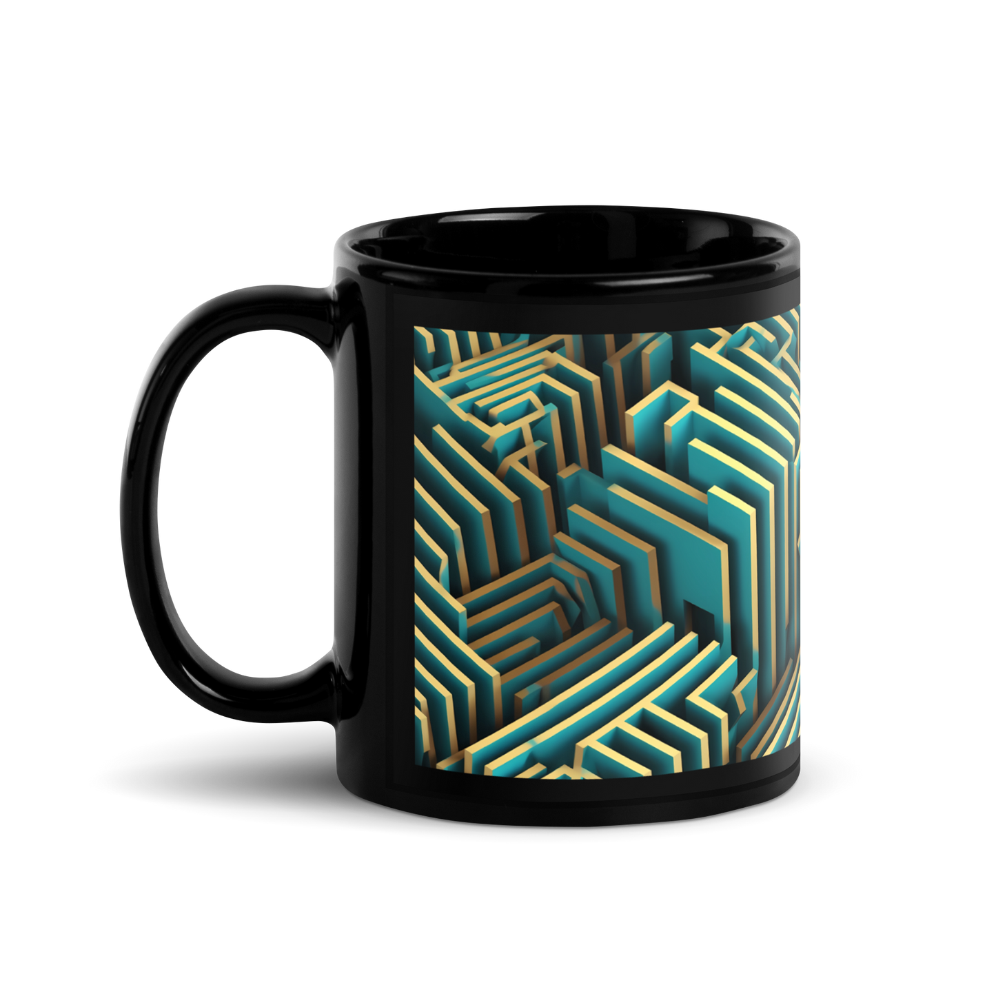 3D Maze Illusion | 3D Patterns | Black Glossy Mug - #5