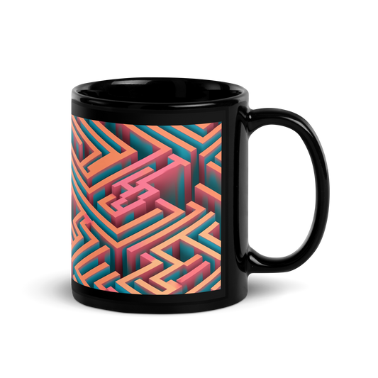 3D Maze Illusion | 3D Patterns | Black Glossy Mug - #1