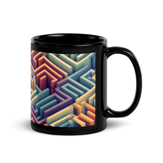 3D Maze Illusion | 3D Patterns | Black Glossy Mug - #3
