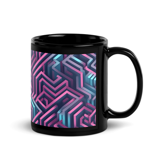 3D Maze Illusion | 3D Patterns | Black Glossy Mug - #4
