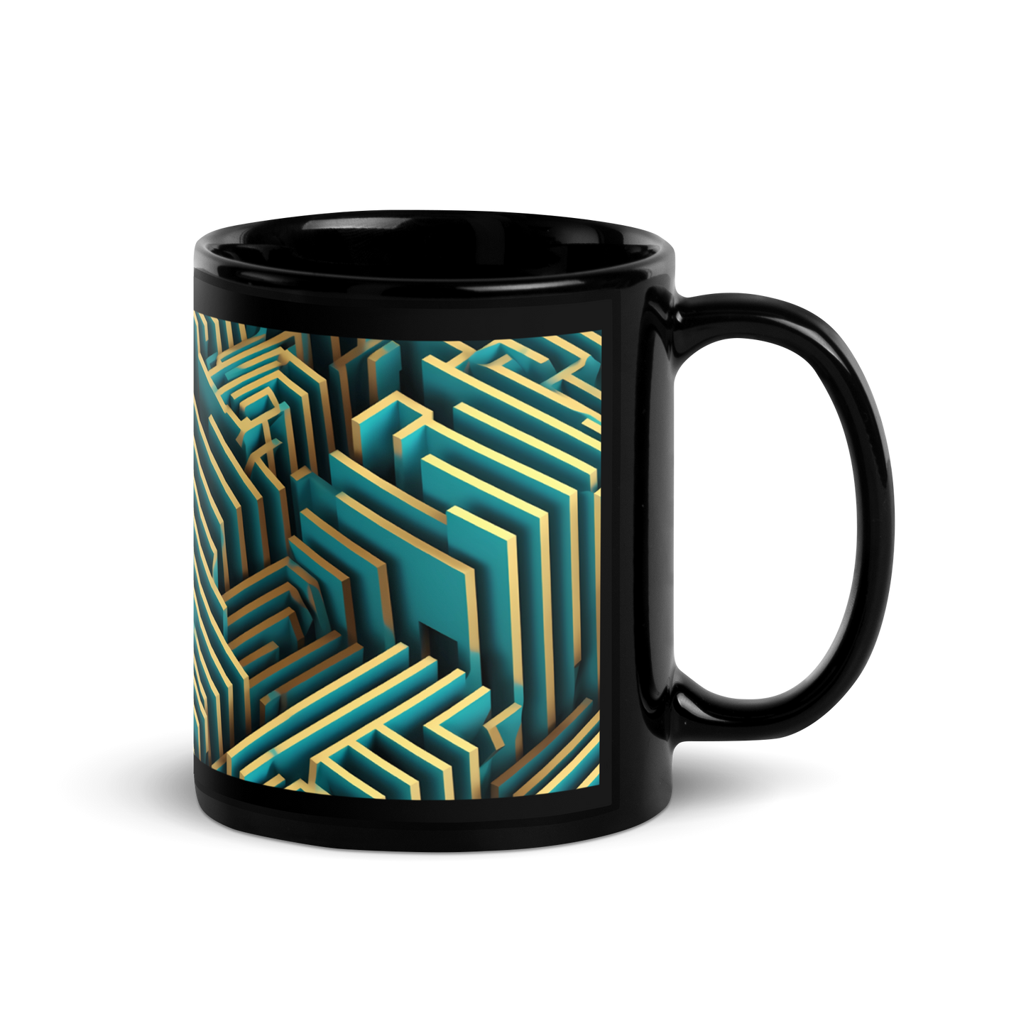 3D Maze Illusion | 3D Patterns | Black Glossy Mug - #5