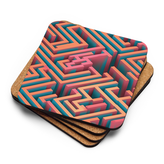 3D Maze Illusion | 3D Patterns | Cork-Back Coaster - #1