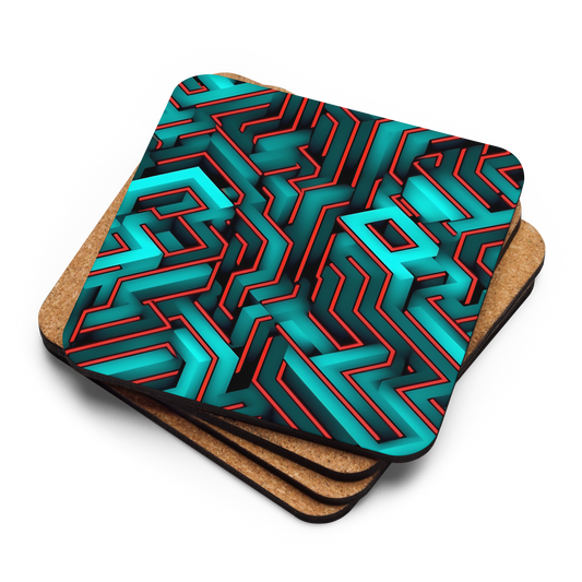 3D Maze Illusion | 3D Patterns | Cork-Back Coaster - #2