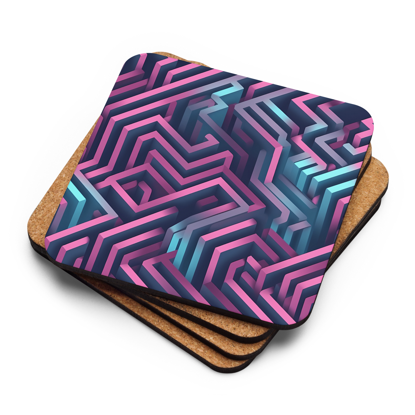 3D Maze Illusion | 3D Patterns | Cork-Back Coaster - #4