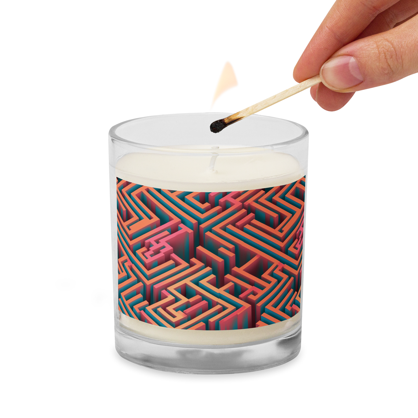 3D Maze Illusion | 3D Patterns | Glass Jar Soy Wax Candle - #1