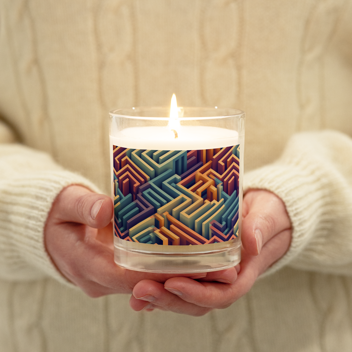 3D Maze Illusion | 3D Patterns | Glass Jar Soy Wax Candle - #3