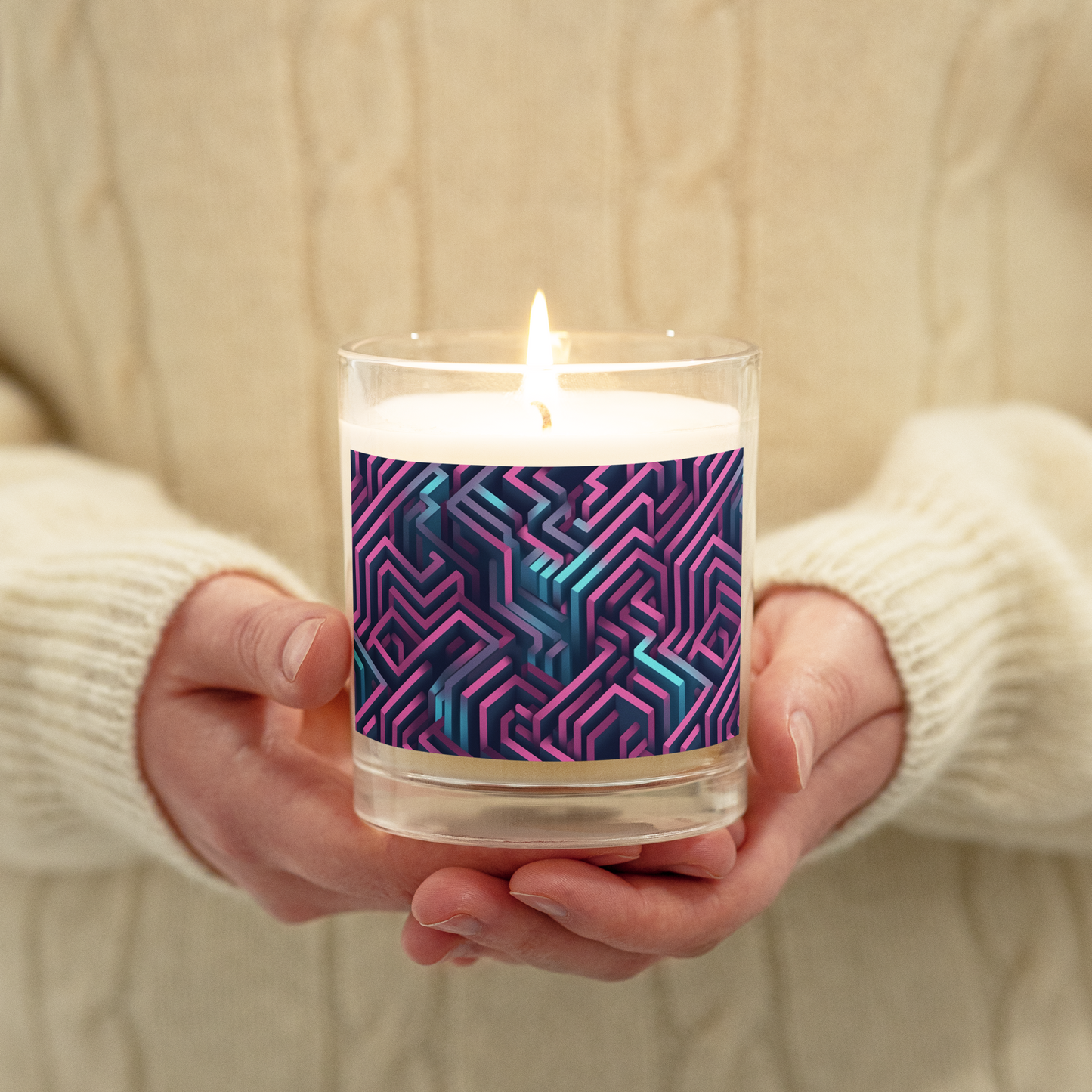 3D Maze Illusion | 3D Patterns | Glass Jar Soy Wax Candle - #4