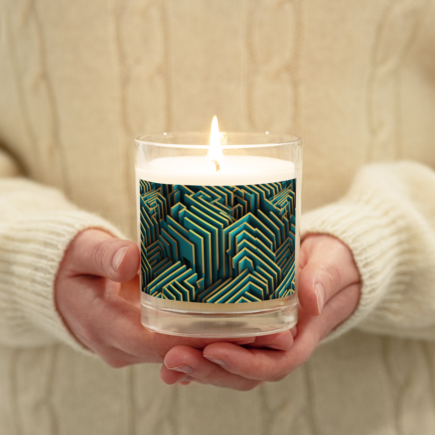 3D Maze Illusion | 3D Patterns | Glass Jar Soy Wax Candle - #5