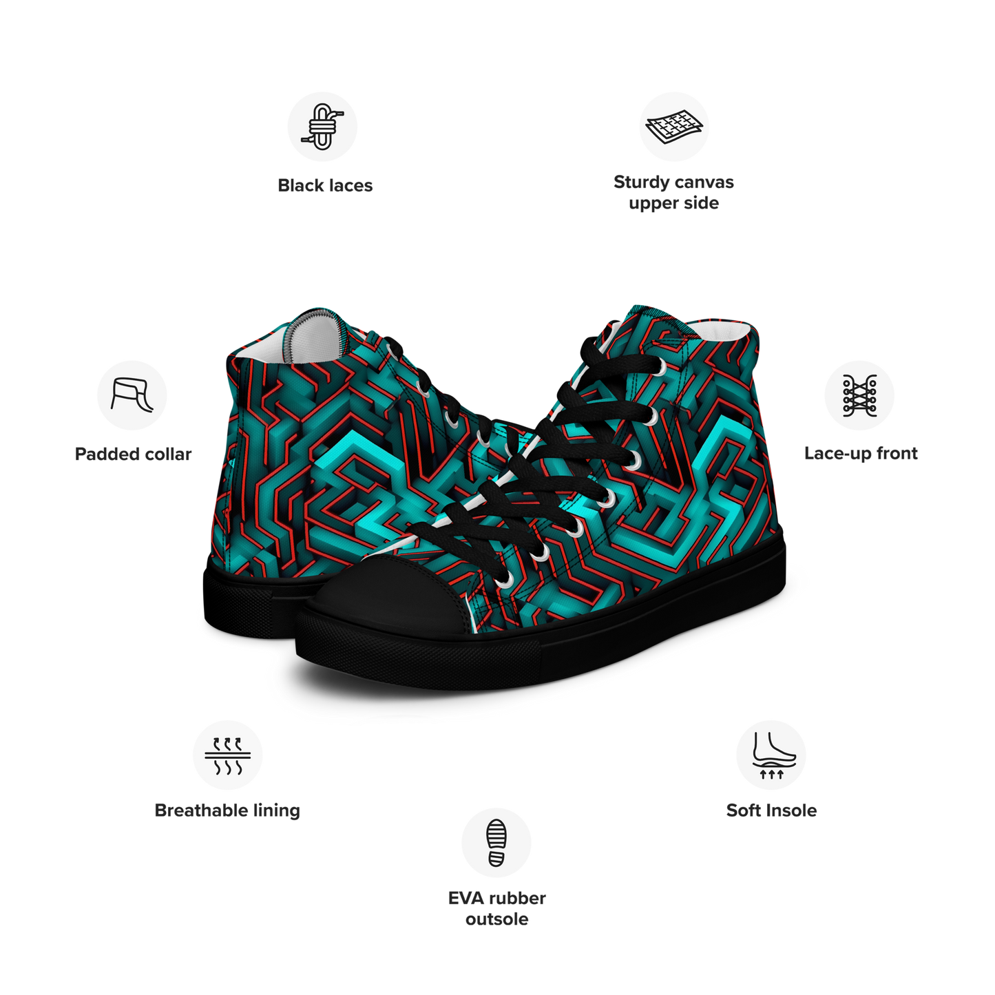 3D Maze Illusion | 3D Patterns | Men's High Top Canvas Shoes - #2