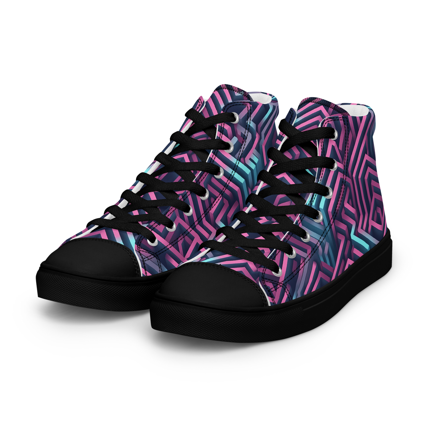 3D Maze Illusion | 3D Patterns | Men's High Top Canvas Shoes - #4