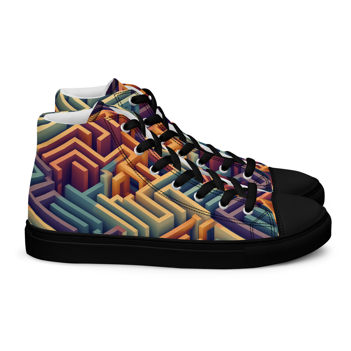 3D Maze Illusion | 3D Patterns | Men's High Top Canvas Shoes - #3