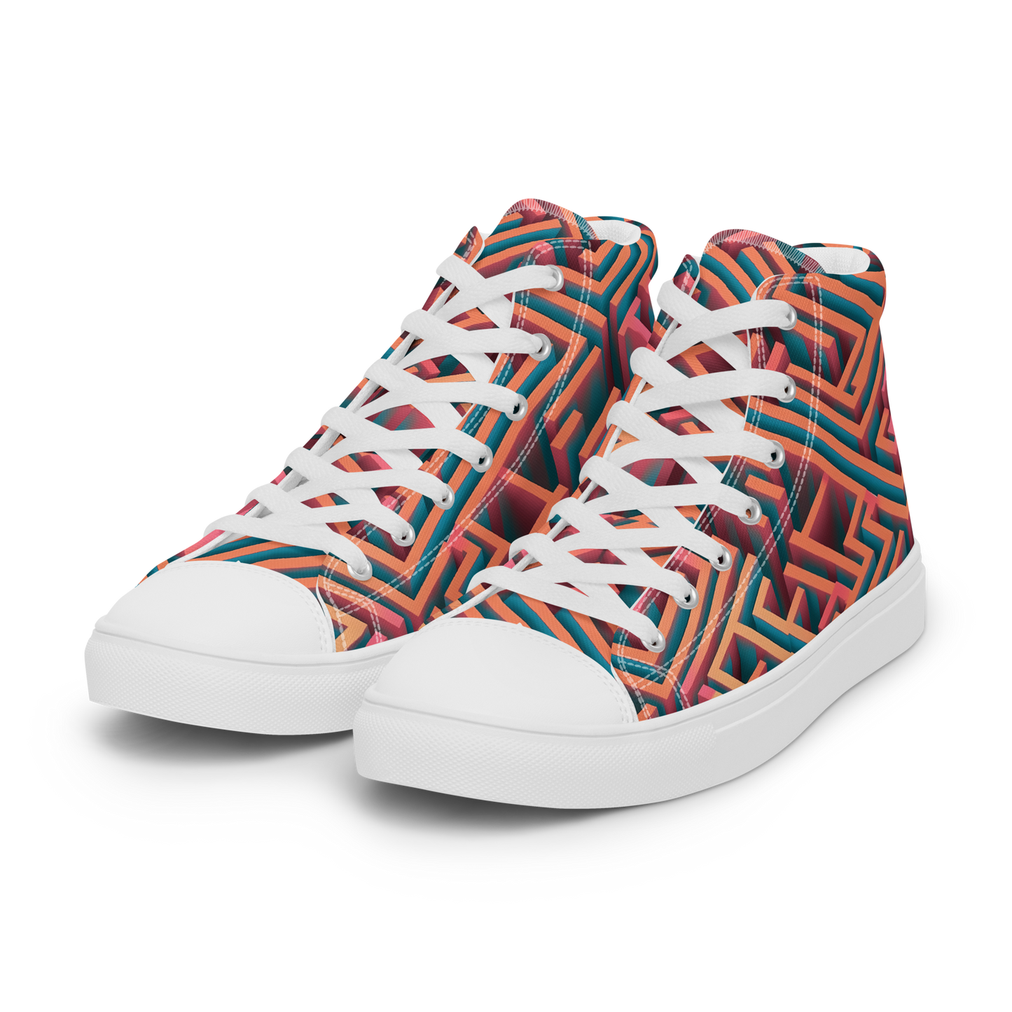 3D Maze Illusion | 3D Patterns | Men's High Top Canvas Shoes - #1