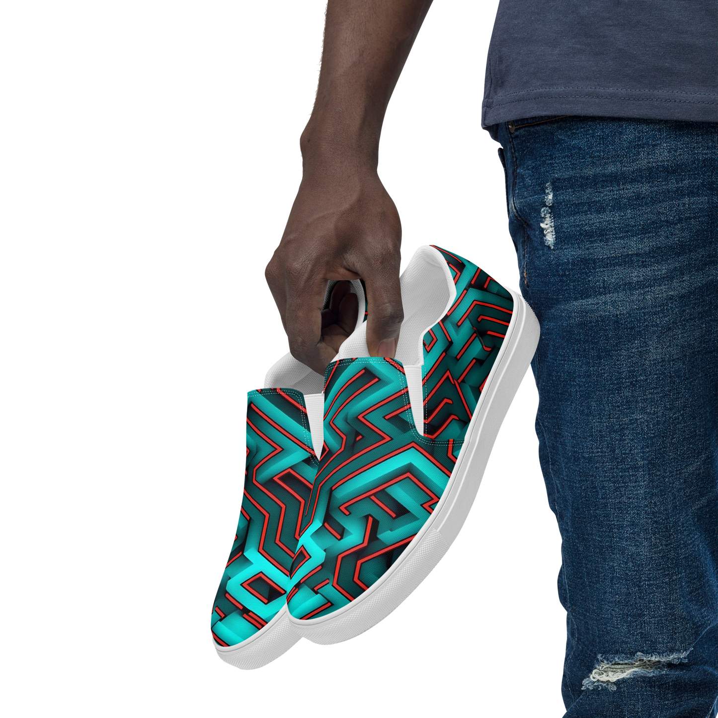 3D Maze Illusion | 3D Patterns | Men's Slip-On Canvas Shoes - #2