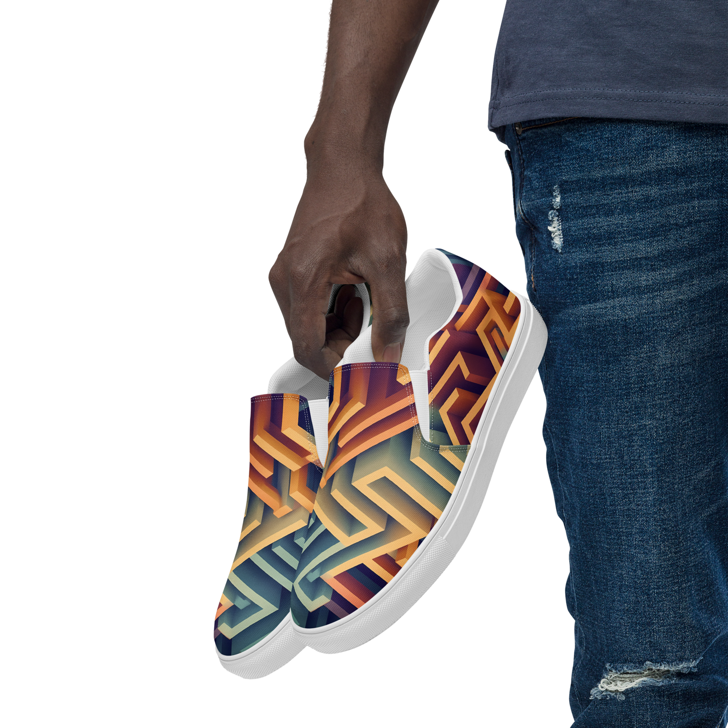 3D Maze Illusion | 3D Patterns | Men's Slip-On Canvas Shoes - #3