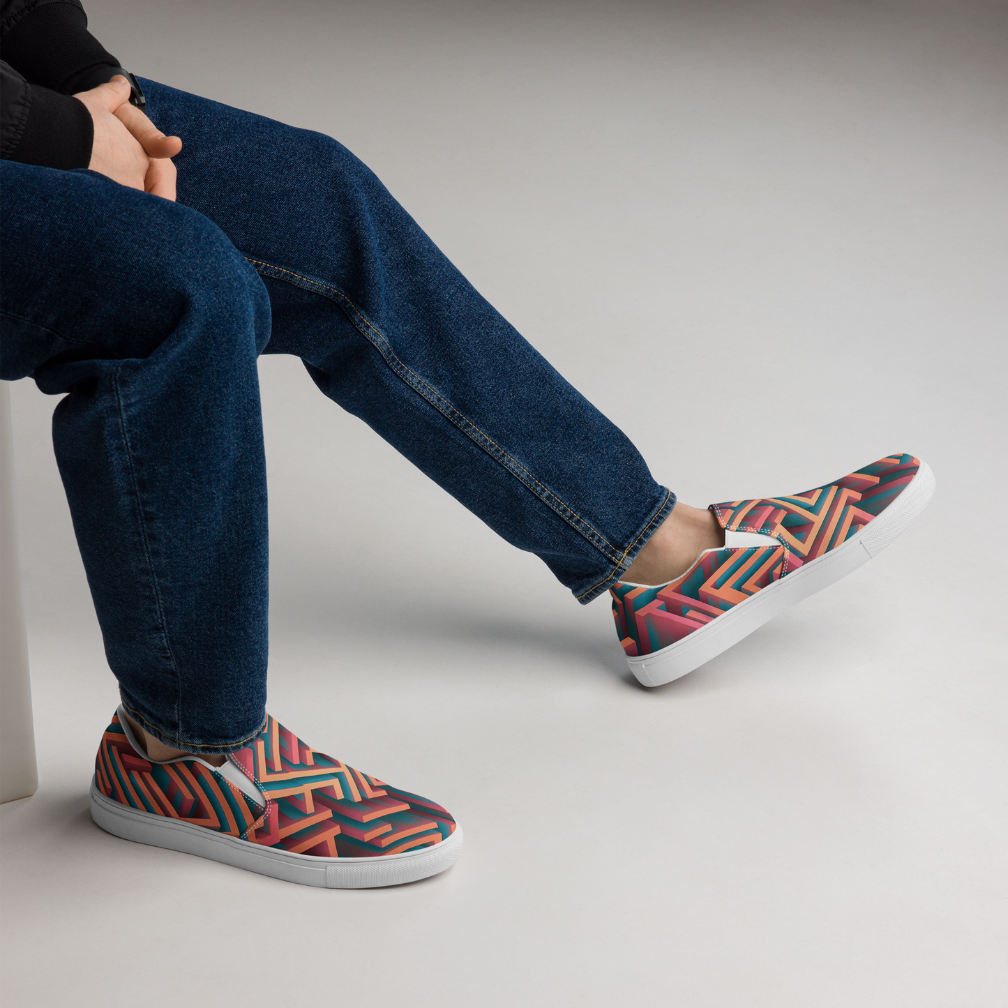 3D Maze Illusion | 3D Patterns | Men's Slip-On Canvas Shoes - #1