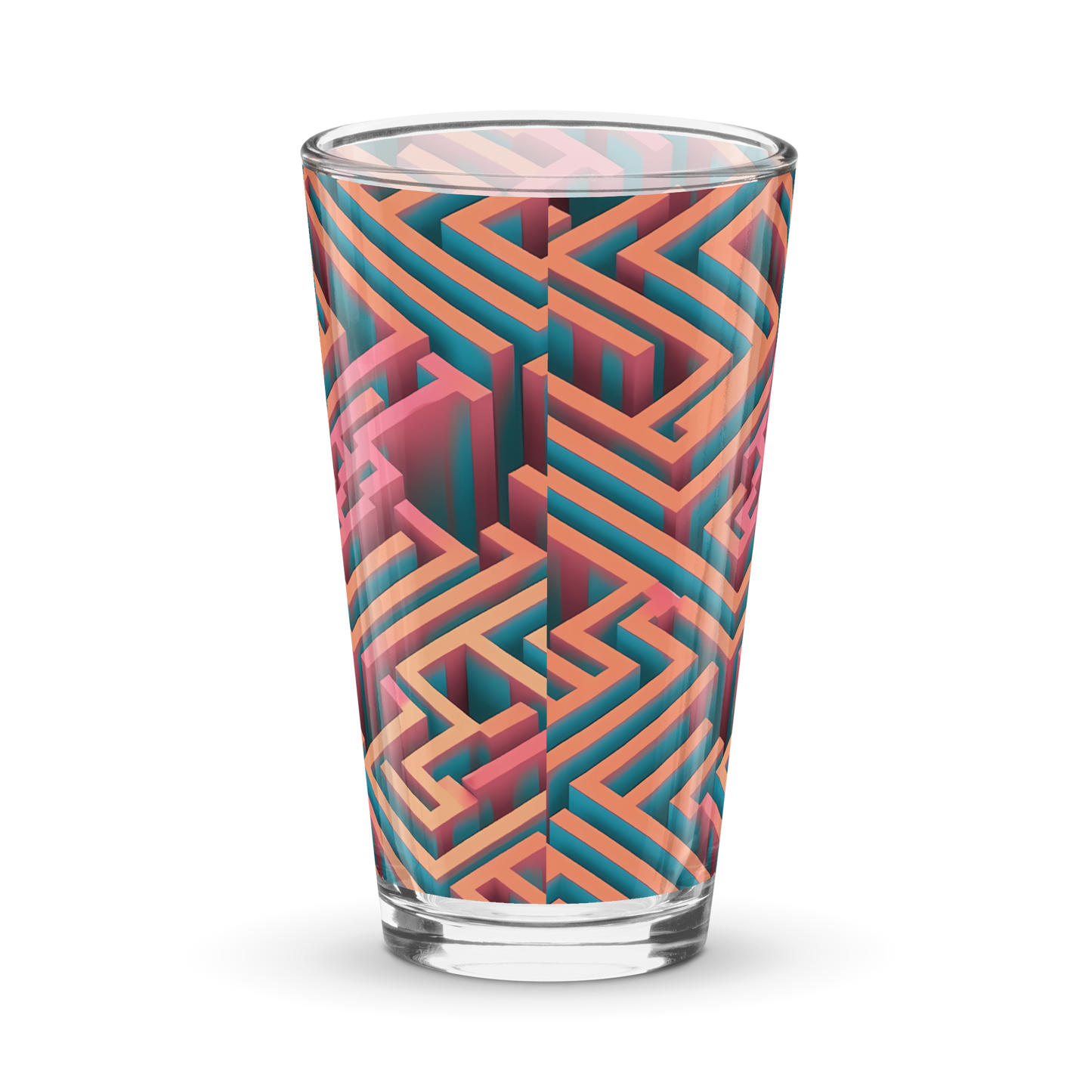 3D Maze Illusion | 3D Patterns | Shaker Pint Glass (16 oz) - #1