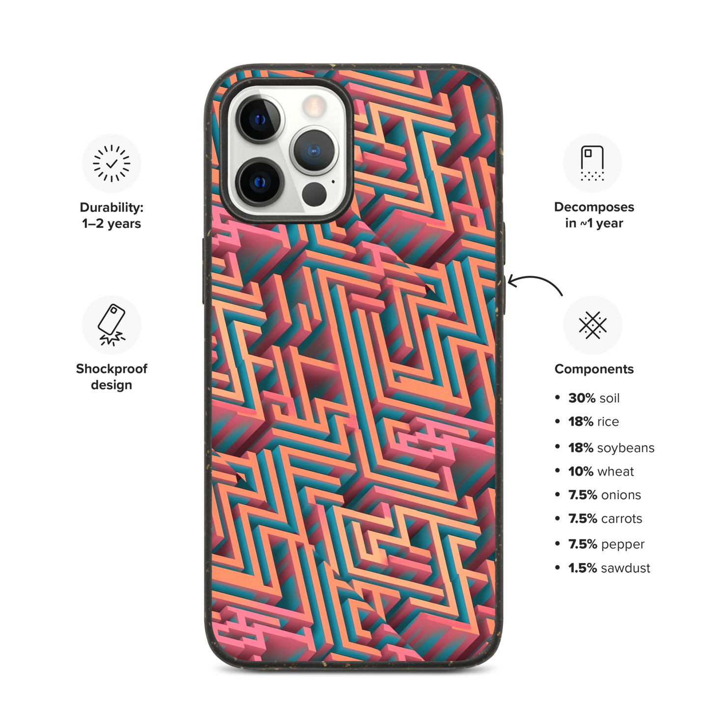 3D Maze Illusion | 3D Patterns | Speckled Case for iPhone - #1