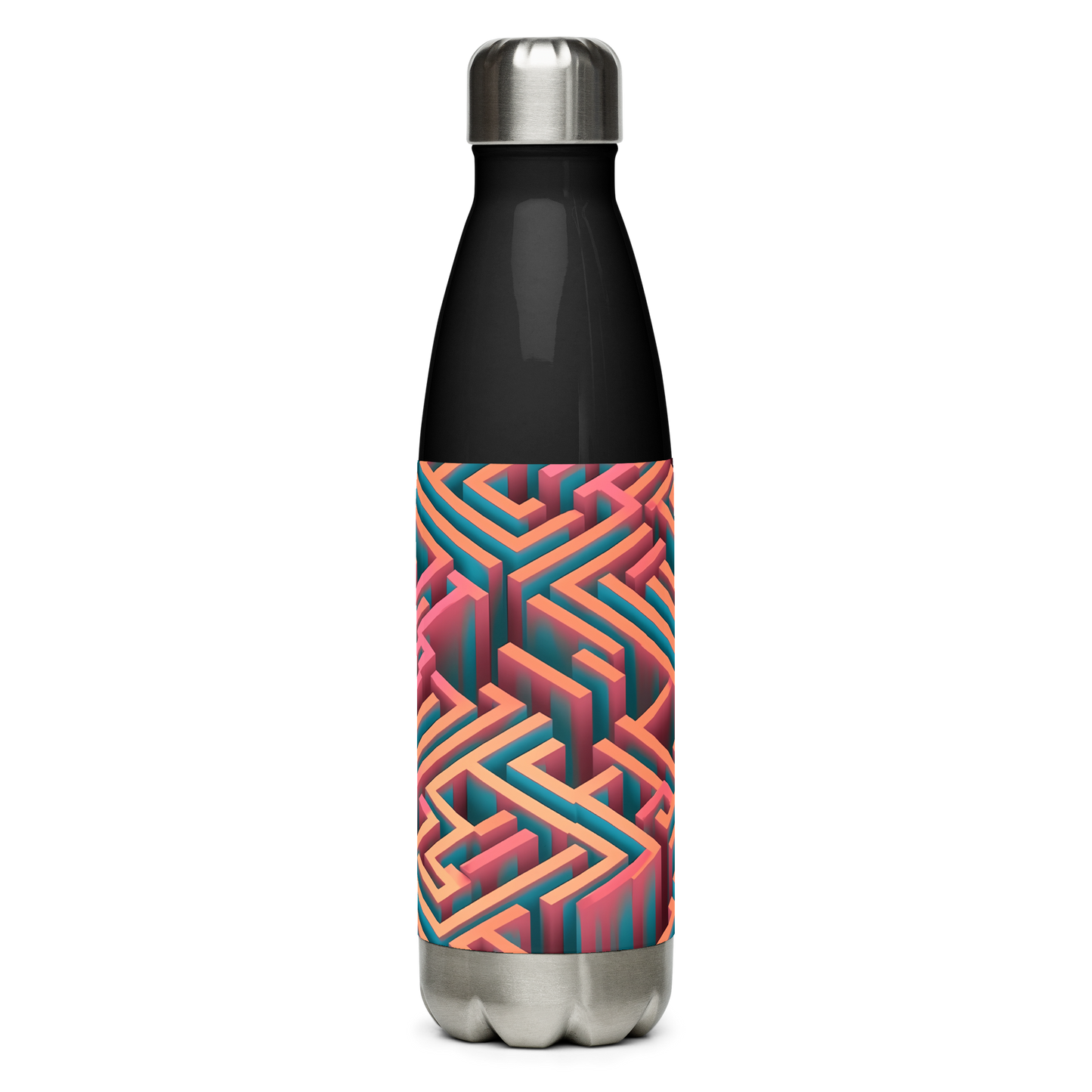 3D Maze Illusion | 3D Patterns | Stainless Steel Water Bottle - #1