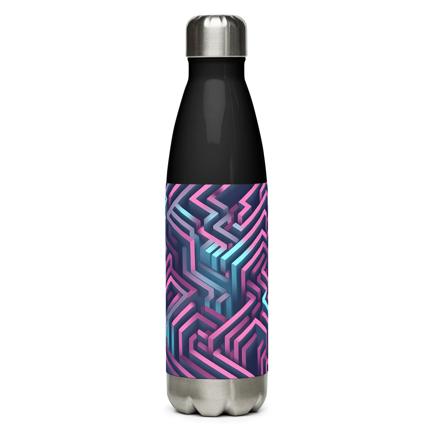 3D Maze Illusion | 3D Patterns | Stainless Steel Water Bottle - #4