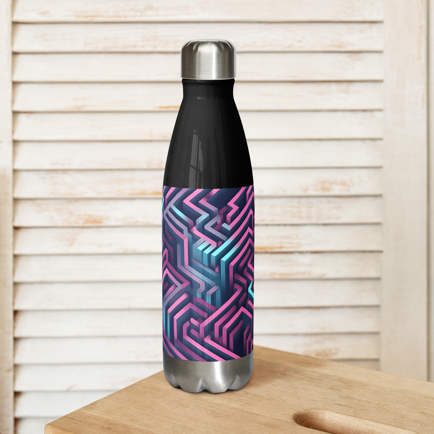 3D Maze Illusion | 3D Patterns | Stainless Steel Water Bottle - #4
