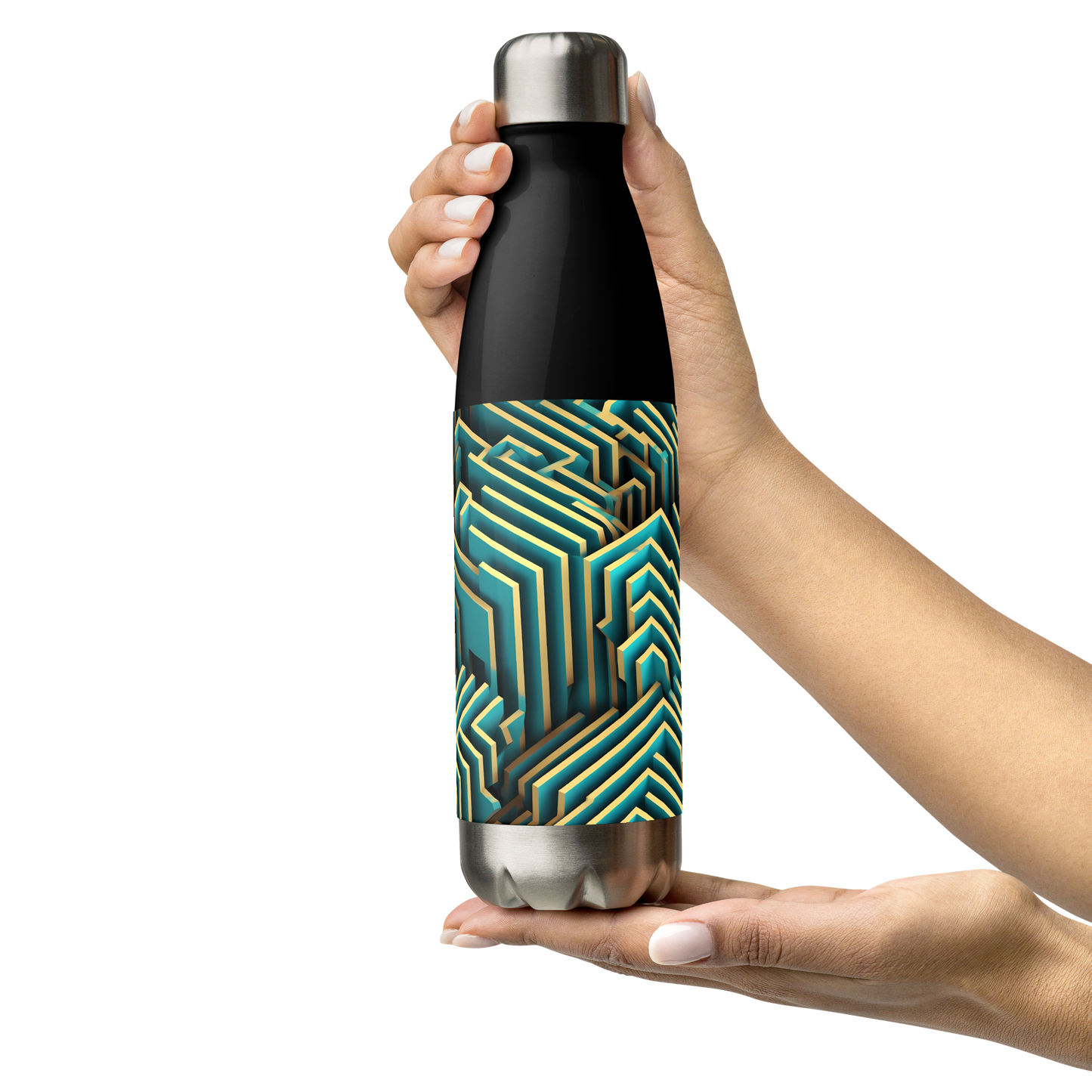 3D Maze Illusion | 3D Patterns | Stainless Steel Water Bottle - #5