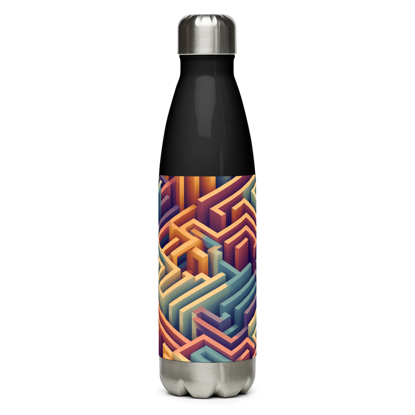 3D Maze Illusion | 3D Patterns | Stainless Steel Water Bottle - #3