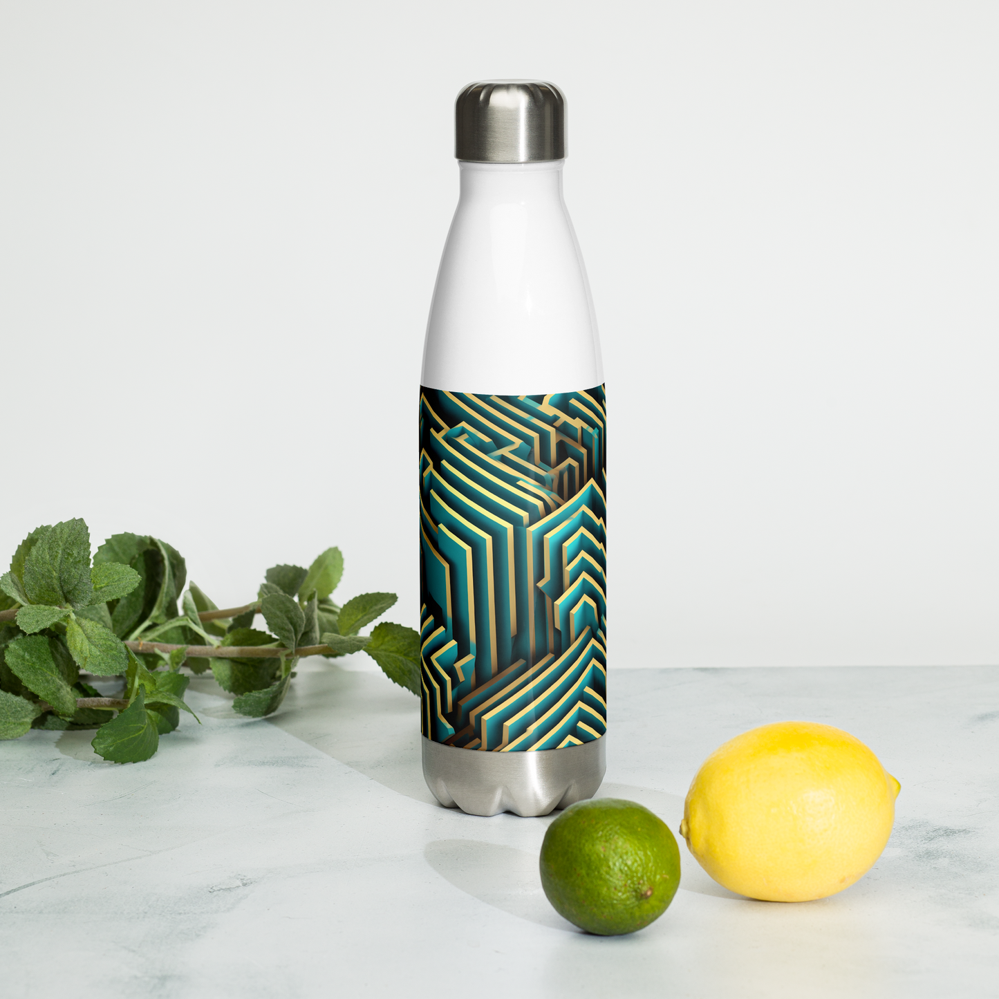 3D Maze Illusion | 3D Patterns | Stainless Steel Water Bottle - #5