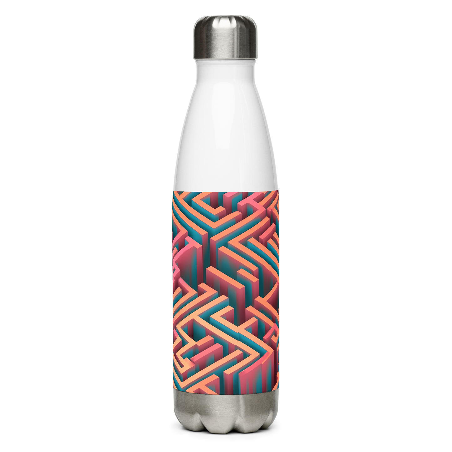 3D Maze Illusion | 3D Patterns | Stainless Steel Water Bottle - #1