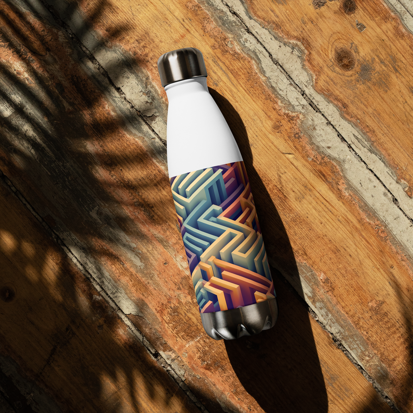 3D Maze Illusion | 3D Patterns | Stainless Steel Water Bottle - #3