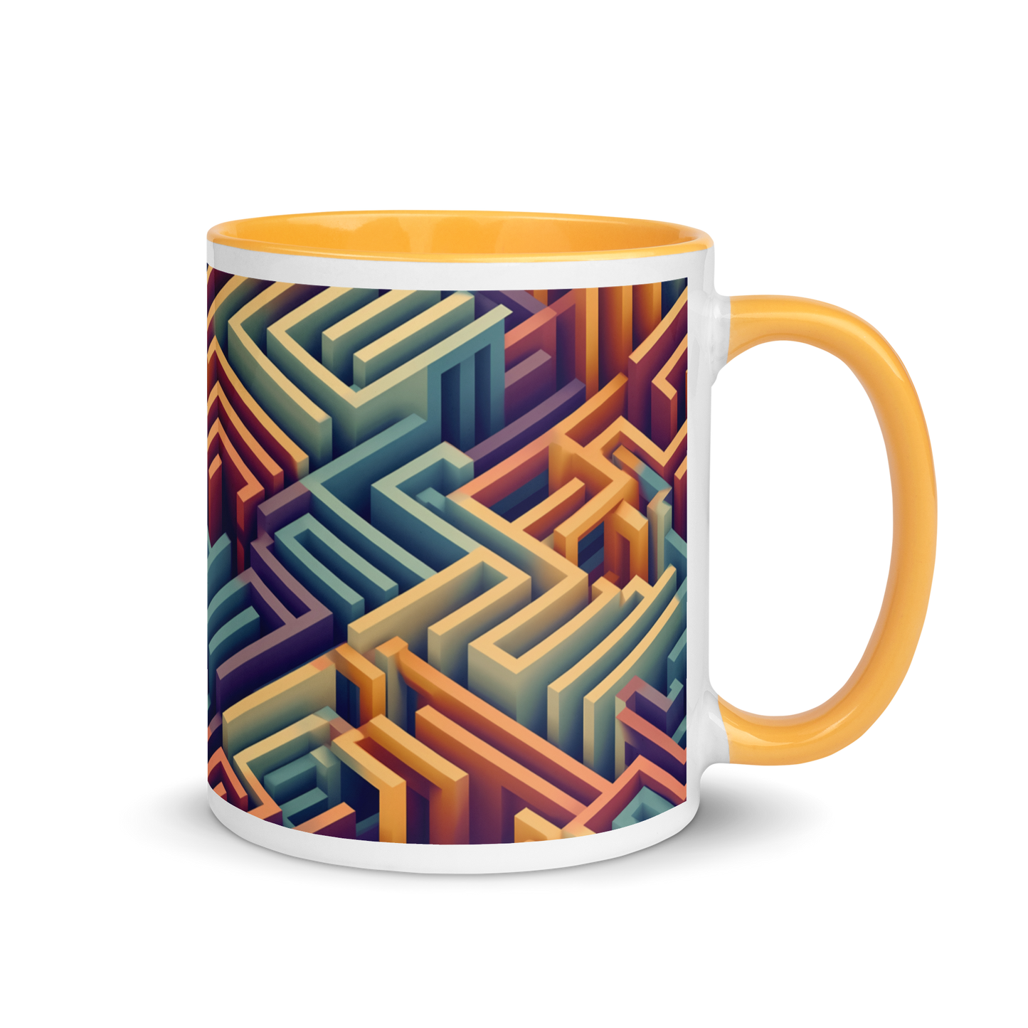 3D Maze Illusion | 3D Patterns | White Ceramic Mug with Color Inside - #3