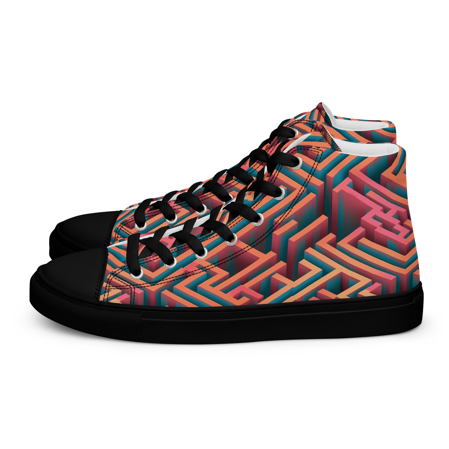 3D Maze Illusion | 3D Patterns | Women's High Top Canvas Shoes - #1