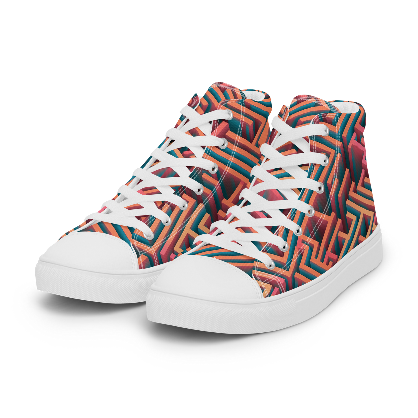 3D Maze Illusion | 3D Patterns | Women's High Top Canvas Shoes - #1