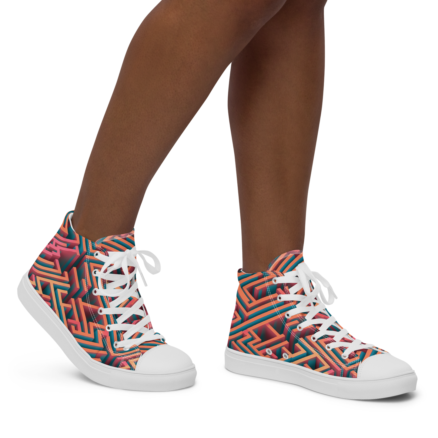 3D Maze Illusion | 3D Patterns | Women's High Top Canvas Shoes - #1