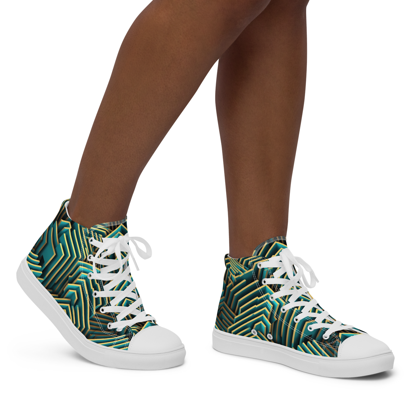 3D Maze Illusion | 3D Patterns | Women's High Top Canvas Shoes - #5