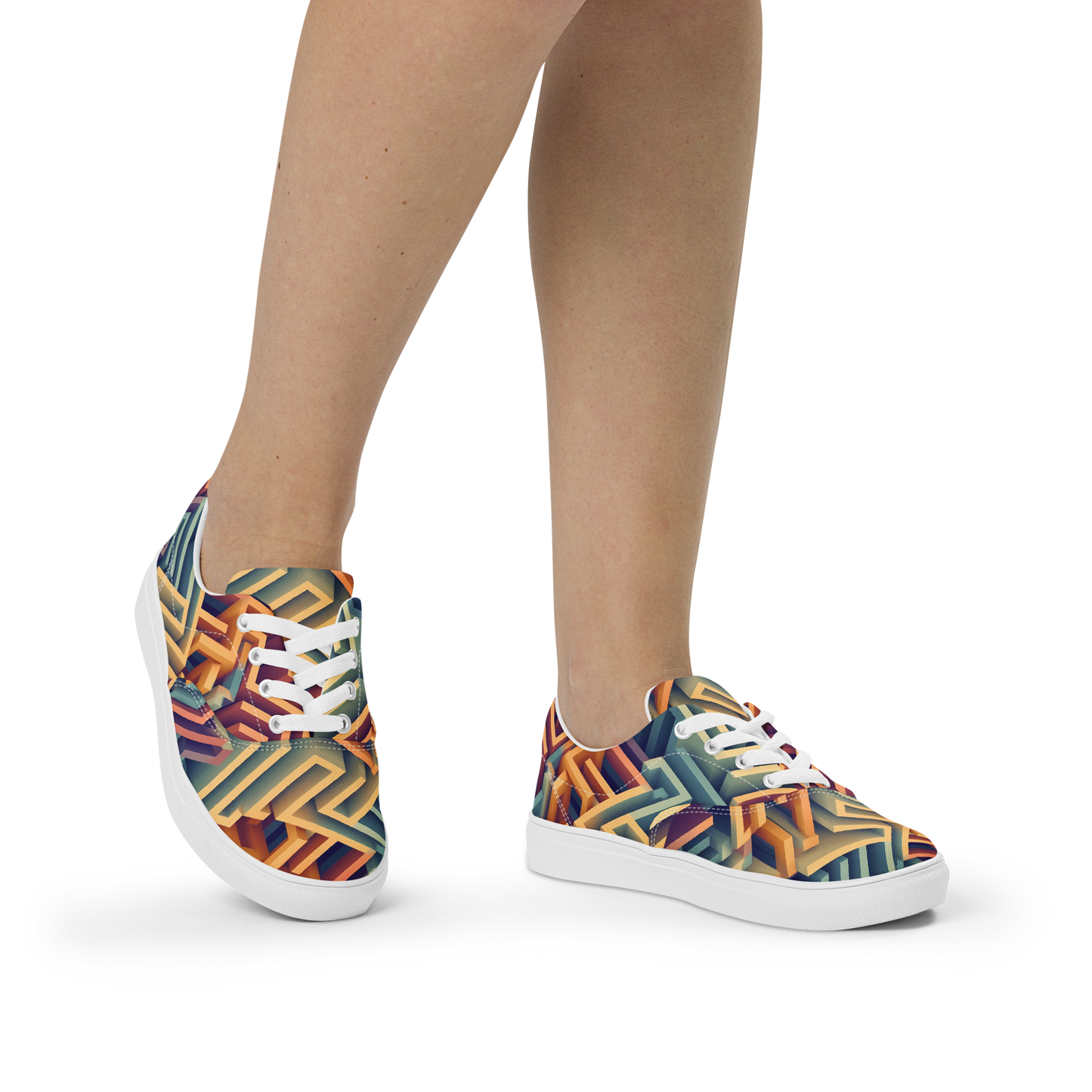 3D Maze Illusion | 3D Patterns | Women's Lace-Up Canvas Shoes - #3