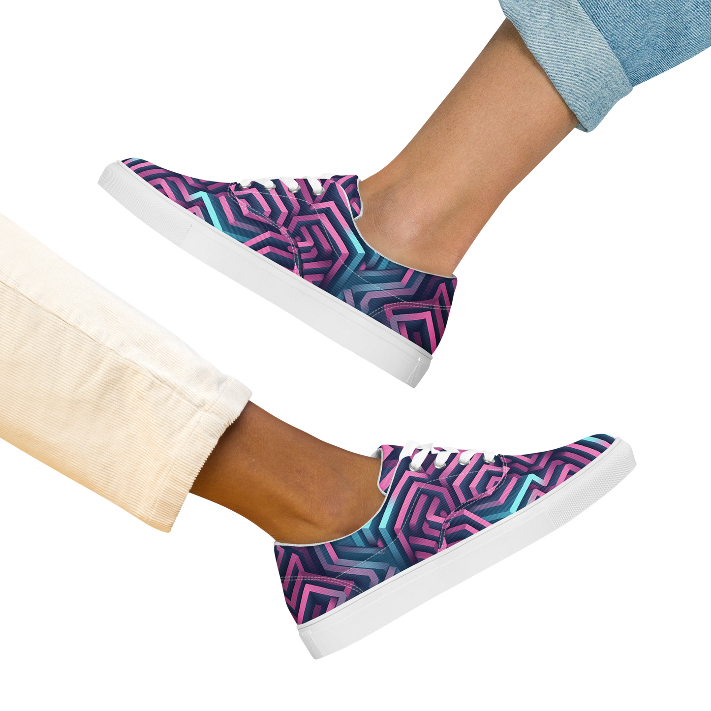 3D Maze Illusion | 3D Patterns | Women's Lace-Up Canvas Shoes - #4