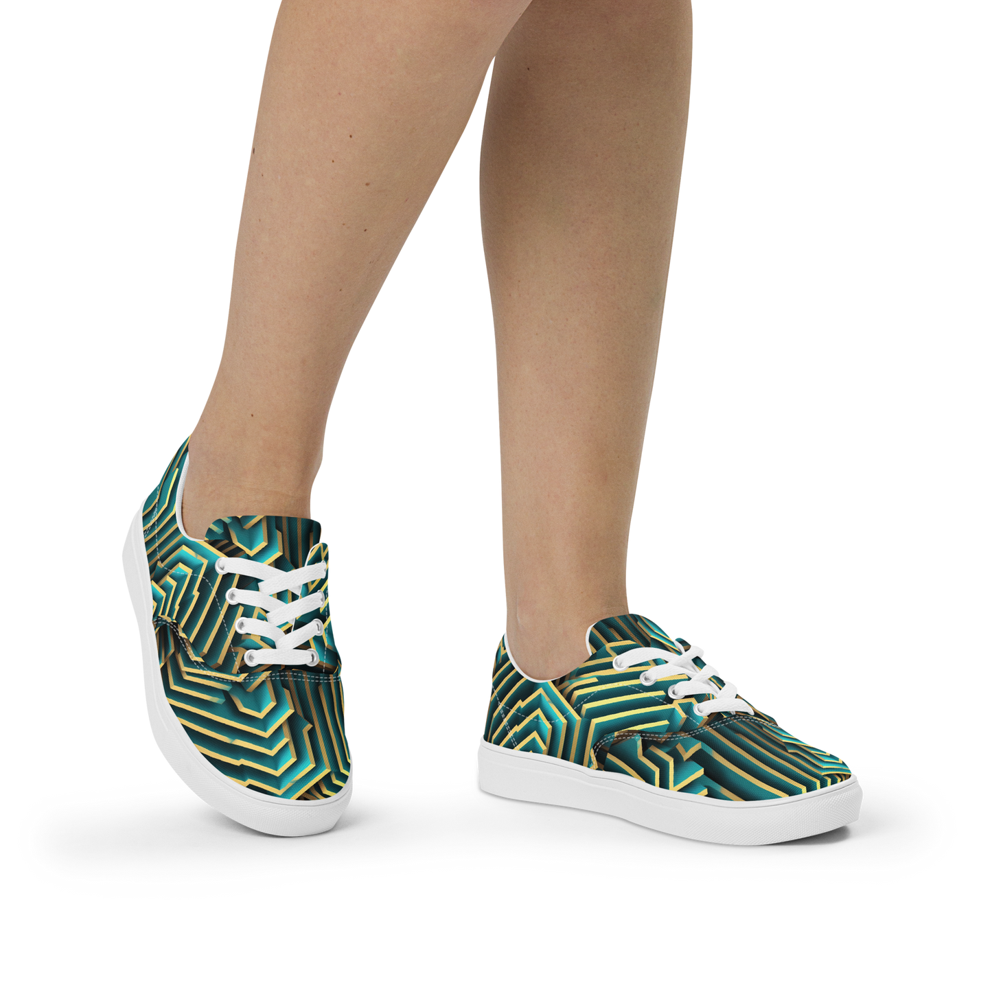 3D Maze Illusion | 3D Patterns | Women's Lace-Up Canvas Shoes - #5