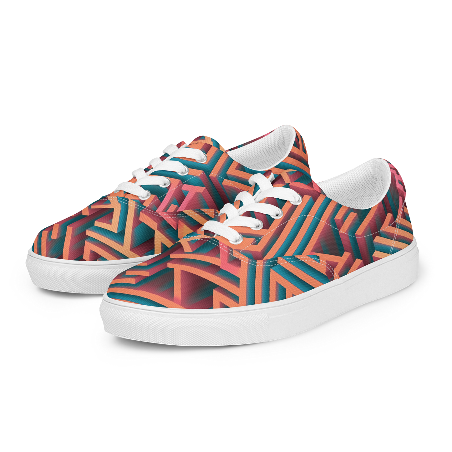 3D Maze Illusion | 3D Patterns | Women's Lace-Up Canvas Shoes - #1