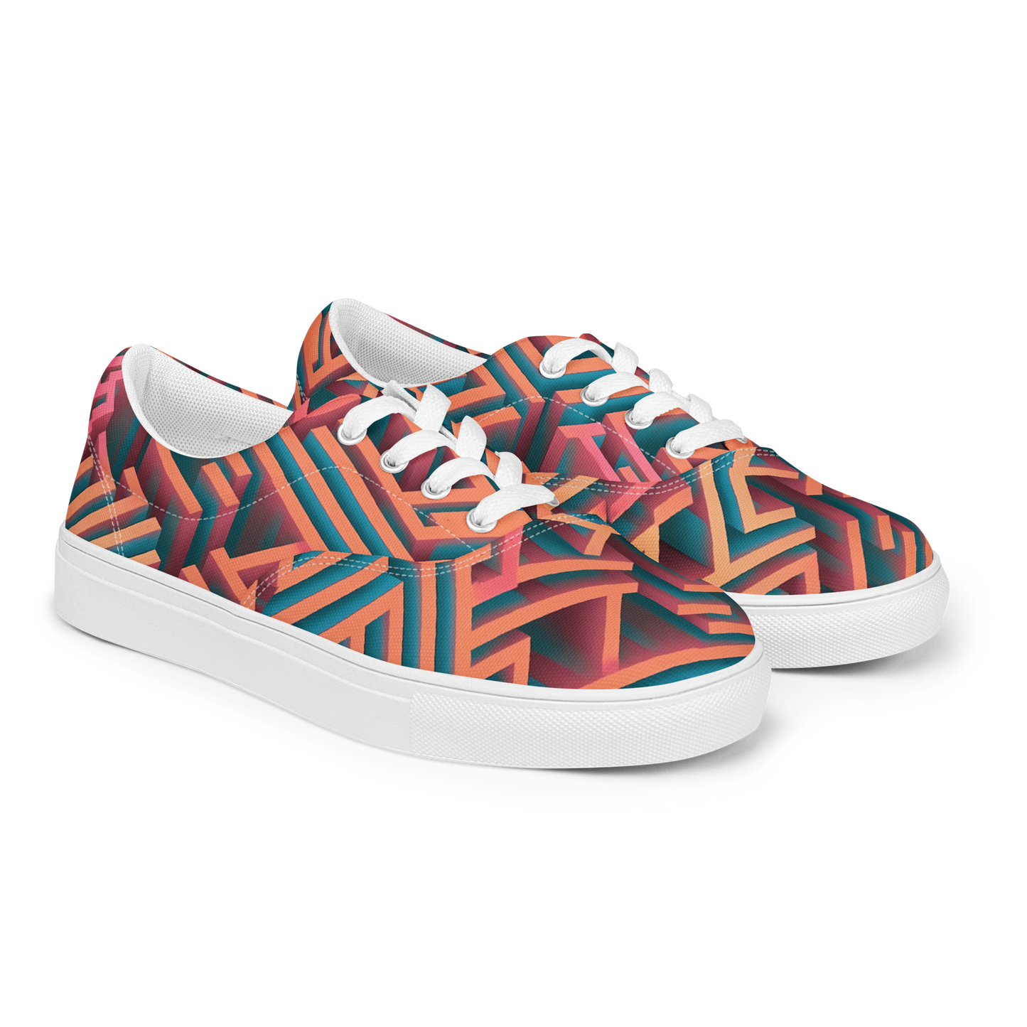 3D Maze Illusion | 3D Patterns | Women's Lace-Up Canvas Shoes - #1